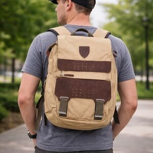 Columbia Backpack – Tan & Brown | Laptop Sleeve | Travel / Hiking / School